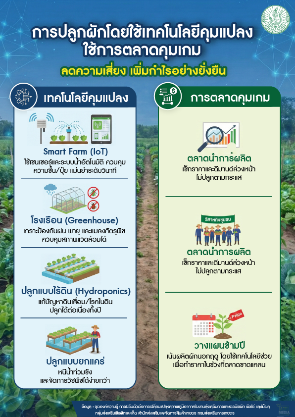 การปลูกผักโดยใช้เทคโนโลยีคุมแปลง ใช้การตลาดคุมเกม