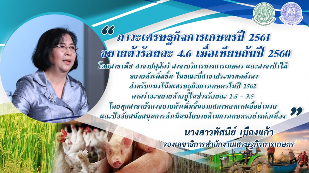 เคาะจีดีพีเกษตรปี61โต4.6%สศก.ระบุปี62ยังคงขยายตัว