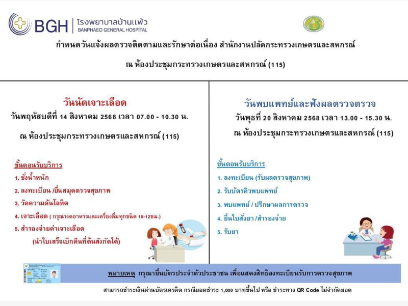 กำหนดวันแจ้งผลตรวจติดตามและรักษาต่อเนื่อง