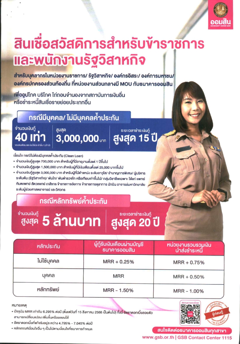 ประชาสัมพันธ์แจ้งเปลี่ยนแปลงหลักเกณฑ์การให้สินเชื่อตามข้อตกลงธนาคารออมสิน