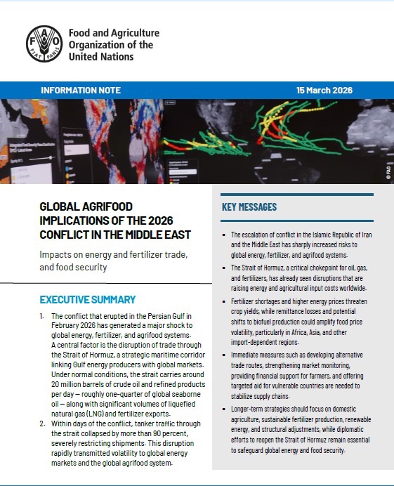 FAOเผยแพร่เอกสารวิเคราะห์ผลกระทบความขัดแย้งตะวันออกกลางต่อระบบเกษตรอาหารโลก