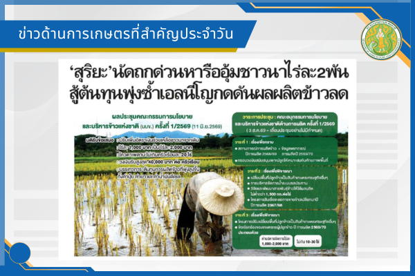 สรุปข่าวด้านการเกษตรที่สำคัญประจำวันที่ 14 สิงหาคม 2569