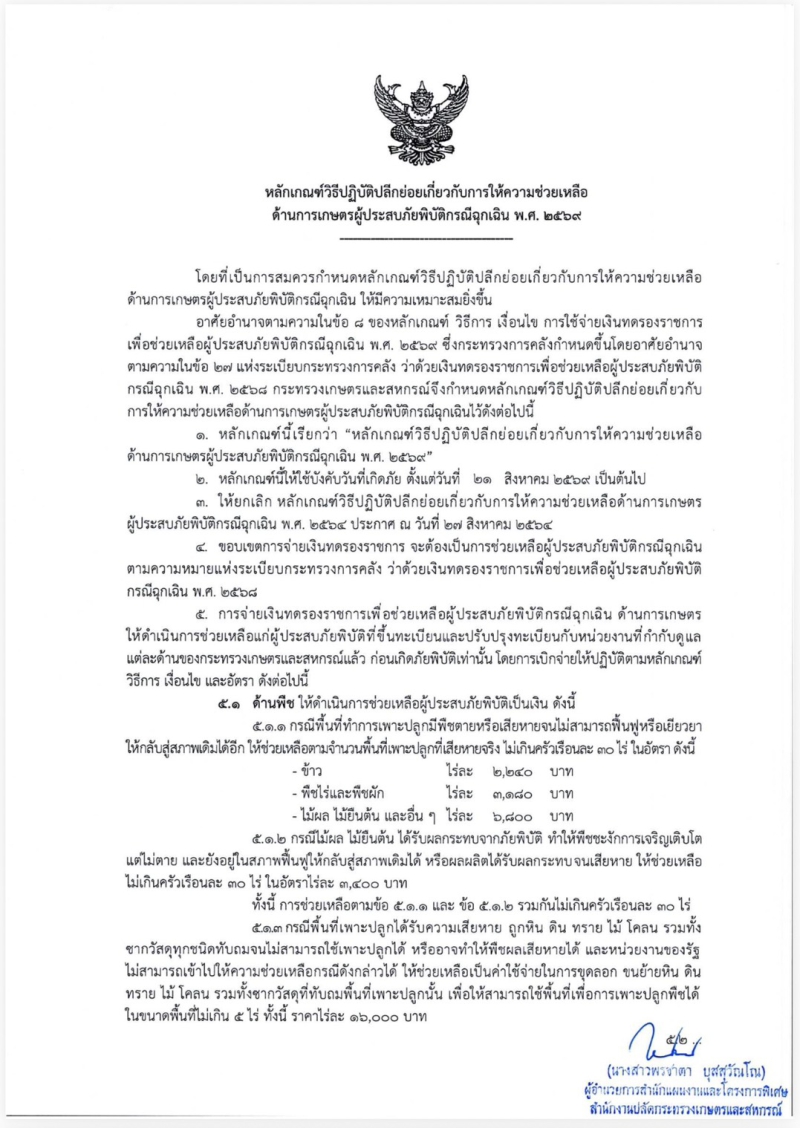 กระทรวงเกษตรฯประกาศหลักเกณฑ์ช่วยเหลือเกษตรกรผู้ประสบภัยพิบัติฉุกเฉิน
